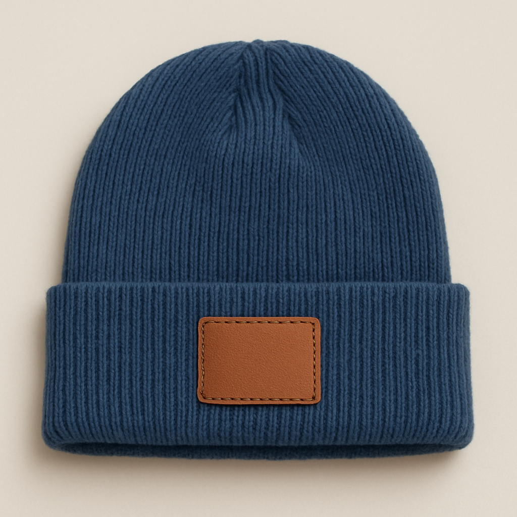 Leather Patch Beanie Custom Engraved
