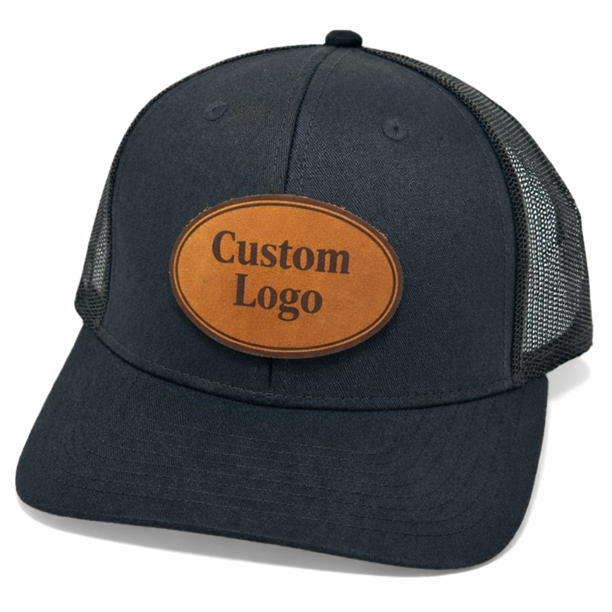 Custom Logo Engraved Leather Patch Snapback Trucker Hat Cap