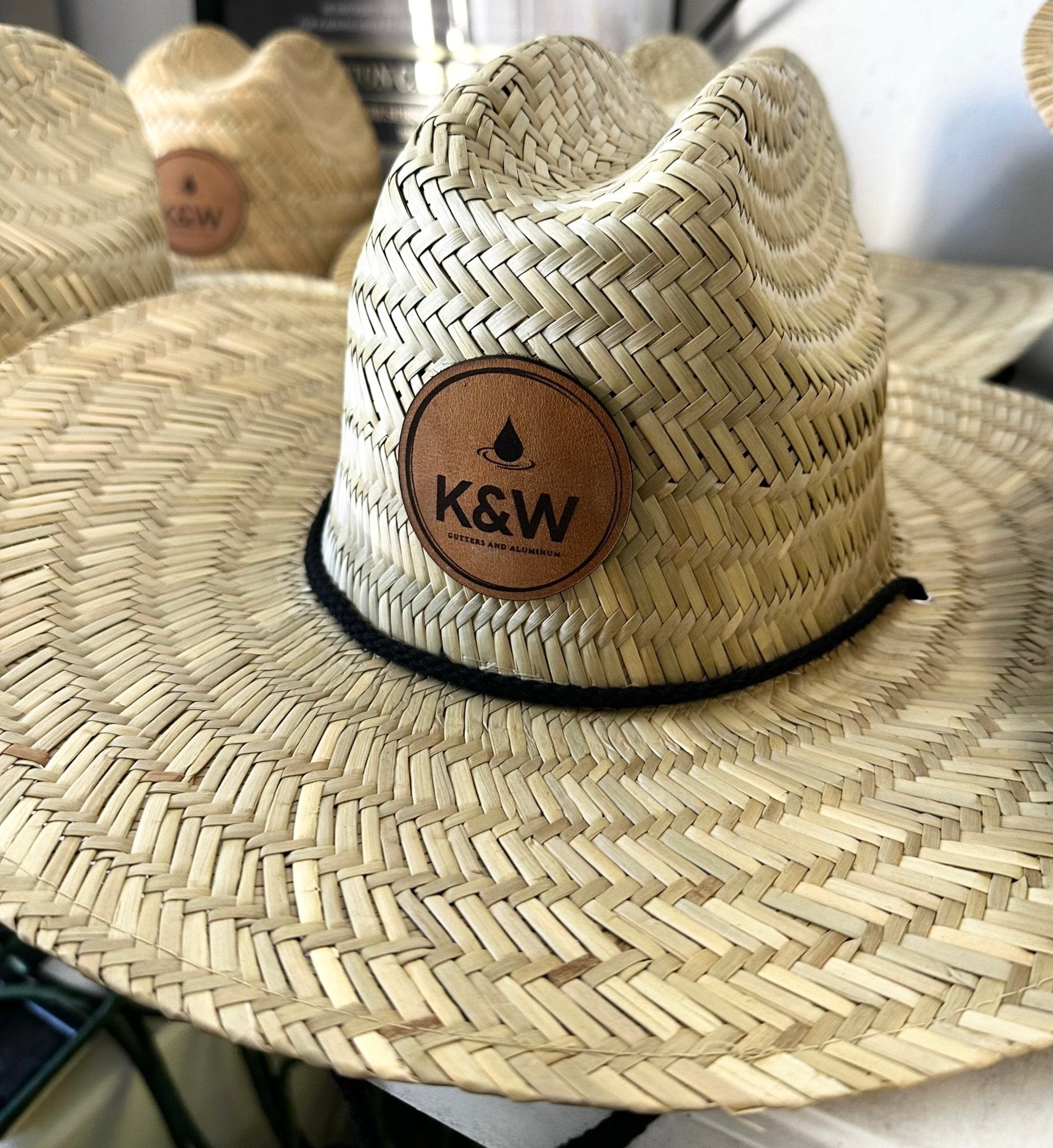 Custom Logo Engraved Leather Patch Straw Hat - MerchFather