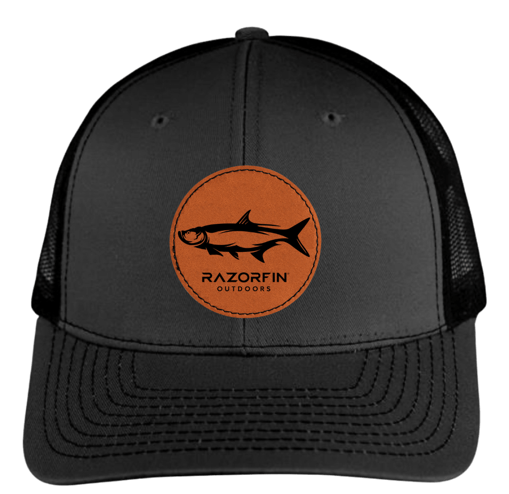Tarpon Fever Genuine Leather Patch Trucker Hat - MerchFather